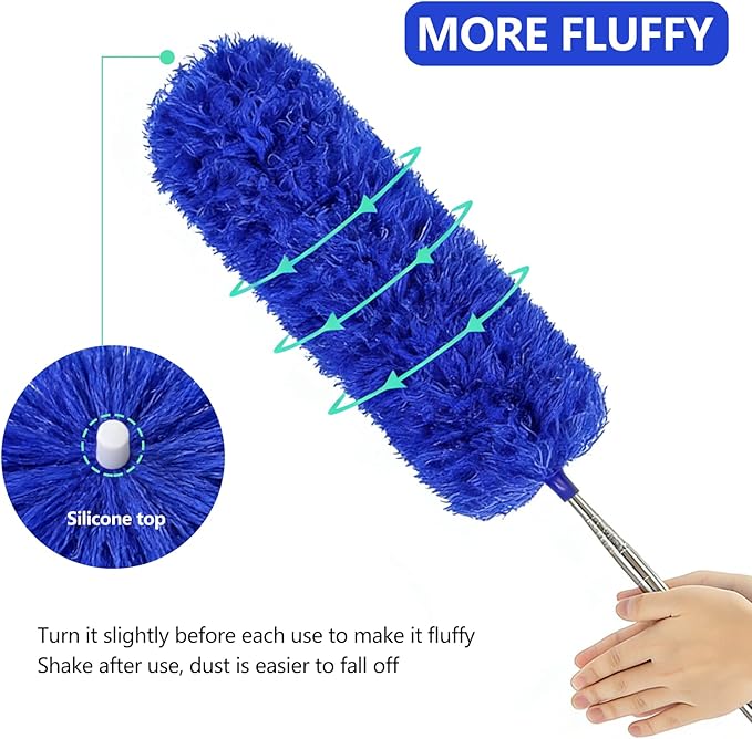 SetSail Dusters for Cleaning, 100-inch Extra-Long Cobweb Duster with Extension Pole, Bendable Microfiber Head & Cobweb Brush Washable Ceiling Fan Cleaner Duster Kit, Blue