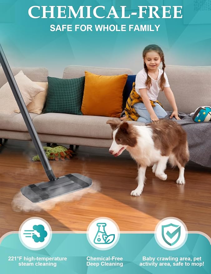 Steam Mop, 2500W High-Pressure Deep Cleaning Steam with 1.69QT Tank, 221°F & 3-Level Temp Steam Cleaner 10S Fast Heat-Up with19 Accessories for Floor, Car, Kitchen, Carpets, Window (MINT GREEN)