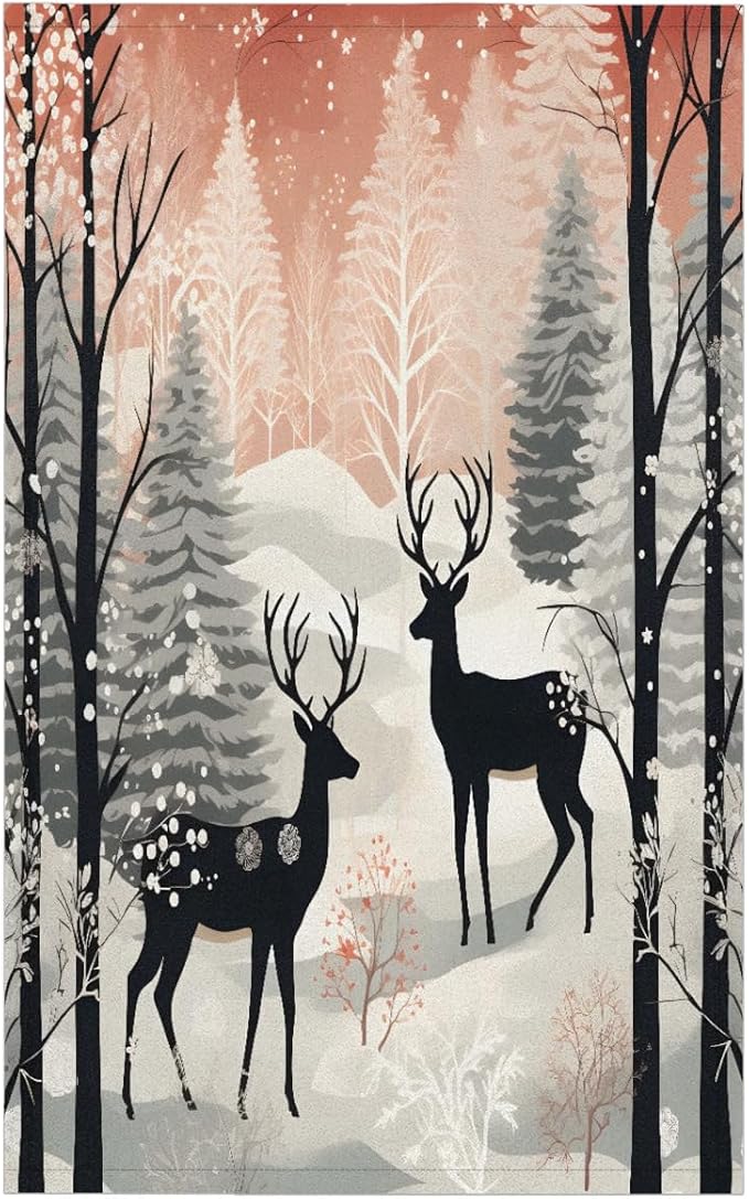 Winter Snow Deer Kitchen Towels Absorbent Dish Towel 18 x 28 Inch Versatile Hand Towels Cleaning Cloths for Bathroom Bar