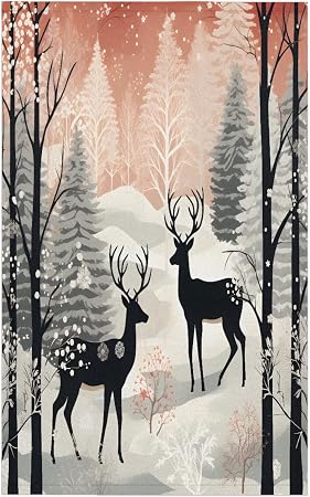 Winter Snow Deer Kitchen Towels Absorbent Dish Towel 18 x 28 Inch Versatile Hand Towels Cleaning Cloths for Bathroom Bar