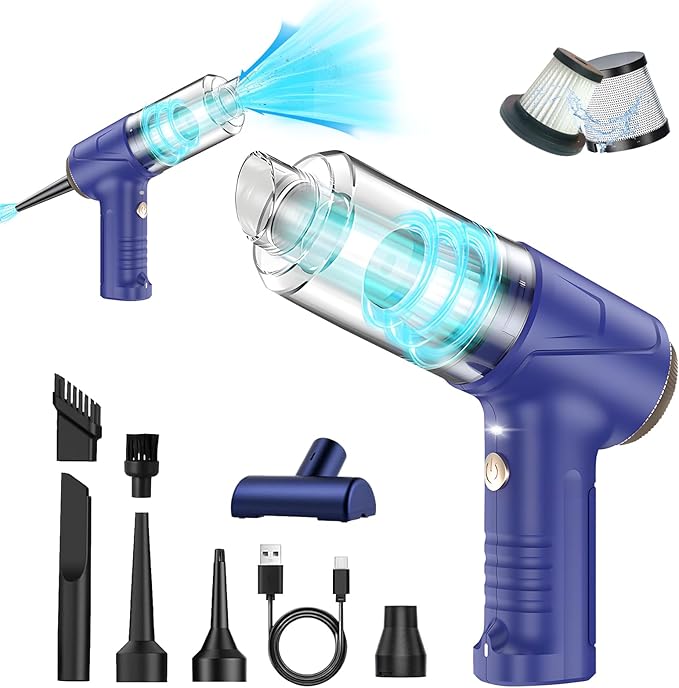 Handheld Cordless Car Vacuum Cleaner 16000Pa 4-in-1 Portable Vacuum & Air Duster with LED Light 120W High Power - Multi Nozzles for Pet Hair, Home, Office, Car - Rechargeable and Dual Filters