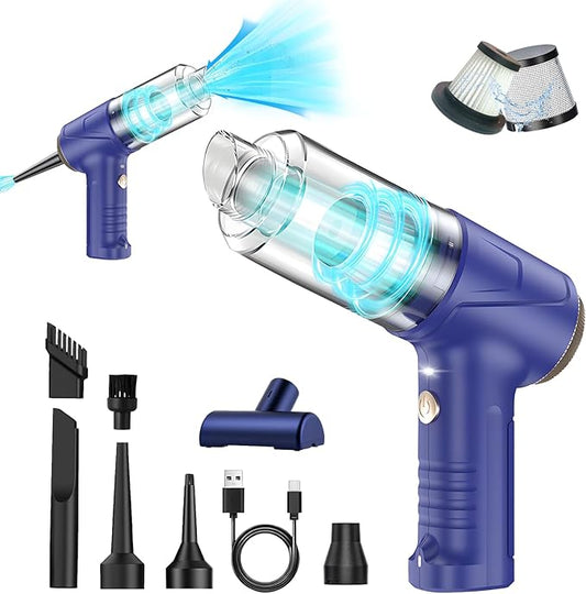Handheld Cordless Car Vacuum Cleaner 16000Pa 4-in-1 Portable Vacuum & Air Duster with LED Light 120W High Power - Multi Nozzles for Pet Hair, Home, Office, Car - Rechargeable and Dual Filters