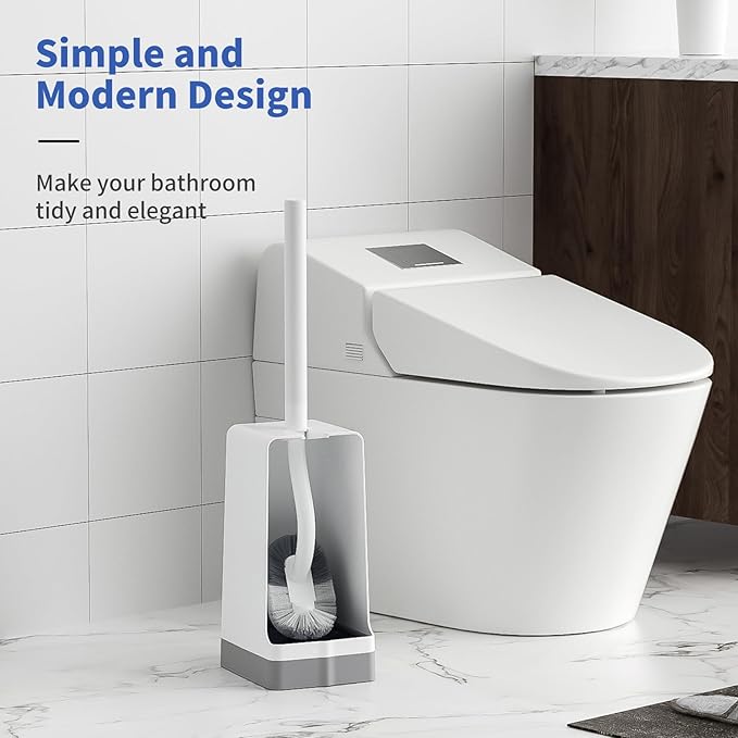 Marbarsse Bathroom Toilet Bowl Brush and Holder, Curved Design Dismount Toilet Brush for Deep Cleaning Under Rim, Best Toilet Brush Set, Compact Toilet BowlCleaner Brush for Bathroom, 2 Pack