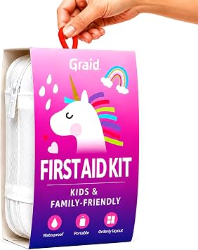 Graid Kids First Aid Kit 88 Pcs—Unicorn Waterproof Travel First Aid Kit for Toddlers, Children& Family | Compact Portabl