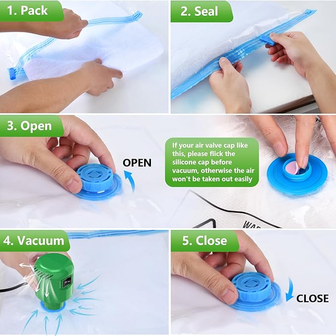 Electric Pump for Vacuum Storage Bags, Portable Vacuum Bag Pump, Electric Vacuum Pump for Storage Bags, Great for Various Vacuum Seal Bags for Clothing,Blankets,Bedding- Green (No Bags)