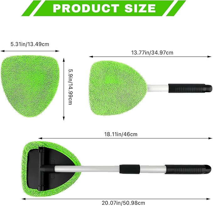 Windshield Cleaning Tool, Car Window Cleaner with Extendable Handle, 4 Microfiber Pads and Spray Bottle, Auto Interior Exterior Glass Wiper Cleaning Kit Universal for RV, SUV, Truck (Green)