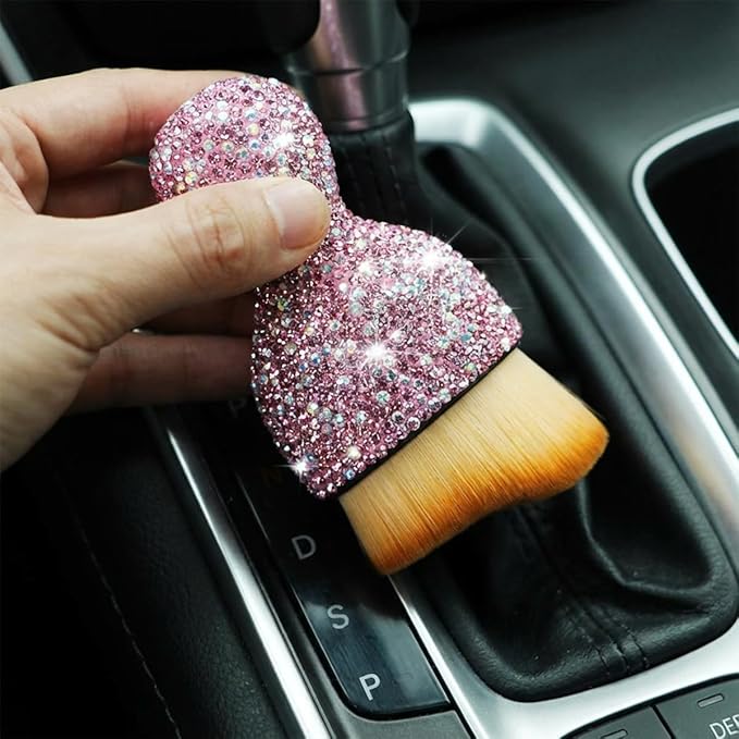 zipelo Auto Interior Dust Brush, Car Detailing Cleaning Brush with Diamond, Bling Handle Soft Bristles Dusting Tool, Scratch Free Dirt Clean Brushes for Vehicle Dashboard, Air Conditioner Vent (Pink)