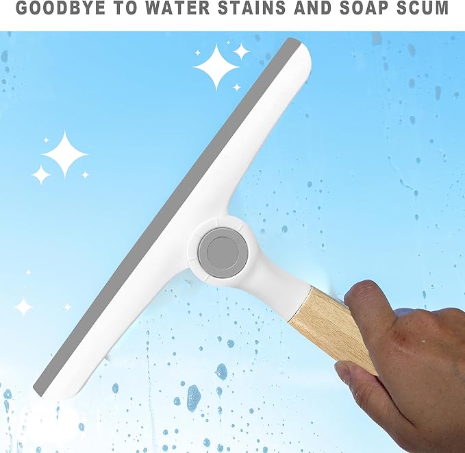 NBGYTECH Window Squeegee Household Cleaning Scraper Handheld Squeegee for Shower Glass Door Mirror Car Windshield (White Bamboo Handle)