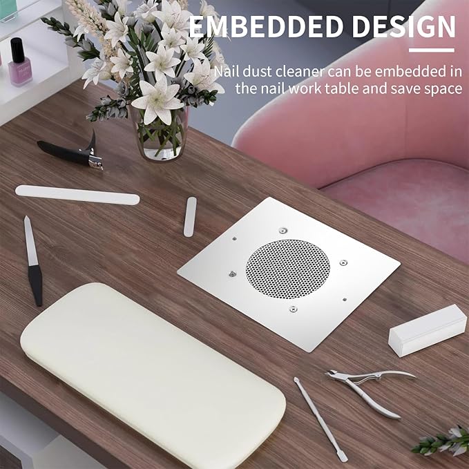 BLUETOP Nail Dust Collector Nail Vacuum Cleaner Table Embedded Dust Extractor Vacuum Professional Built in Desktop Nail Dust Collector Quiet Nail Fan Low Noise for Nail Salon Home