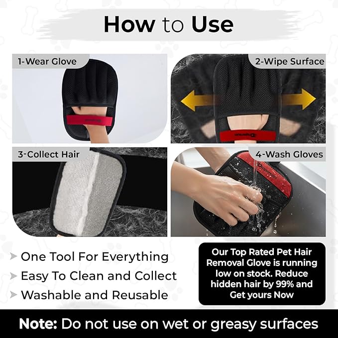 Pet Hair Removal Glove – Reusable Electrostatic Pet Hair Removal Mitt for Couch, Carpet, Car Seat & Laundry – Cat & Dog Fur Cleaning Tool for Furniture (Pack of 1)