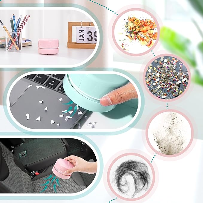 Honoson 2 Pcs Diamond Painting Tool Drill Quicker Picker for Spilled Diamonds 5d Painting Accessories Vacuum Cleaner Mini Table Desktop Sweeper Organizer Clean Art Beads Crumb(Pink, Green)