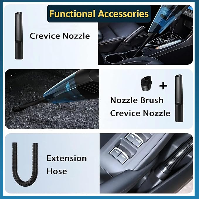 Handheld Vacuum Cordless Rechargeable – 13000PA Powerful Car Vacuum with Best Suction, Lightweight Mini Cleaner for Home/Office, High-Power Dust Busters for Pet Hair, USB Charging & LED Light