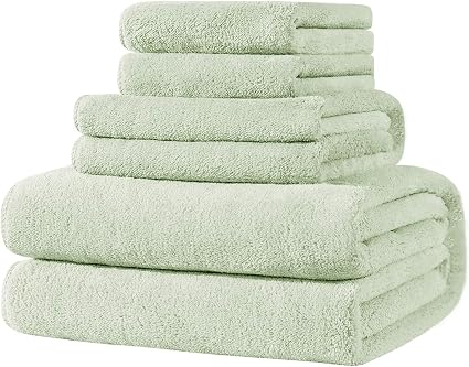 Xinrjojo Green 4 Piece Quick-Dry Microfiber Bath Towels Set,1 Bath Towel,1 Hand Towel and 2 Washcloths, Super Soft Plush