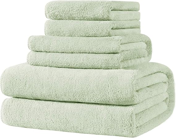 Xinrjojo Green 4 Piece Quick-Dry Microfiber Bath Towels Set,1 Bath Towel,1 Hand Towel and 2 Washcloths, Super Soft Plush
