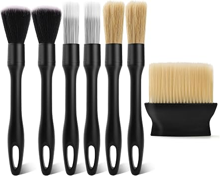 7PCS Car Detailing Brush Kit - Ultra Soft Boars Hair Car Interior Detailing Brushes, Includes 4 Different Brushes, Multi