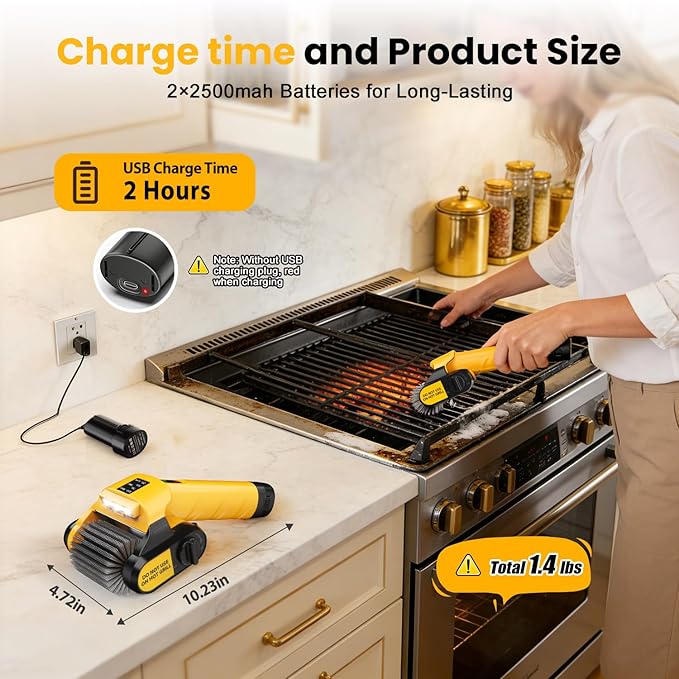 5000mAh 350 Mins Runtime Electric Rotary Grill Brush, 800RPM Powerful Outdoor Automatic Grill Cleaning Brush, 304 Stainless Steel No Bristle Shedding Cordless BBQ Cleaner