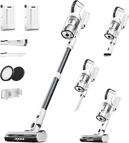 Klarpul Cordless Vacuum Cleaner, 2 Batteries 140 Mins Runtime 600W 50Kpa Stick Vacuum Cordless, Self-Standing Vacuum Cle