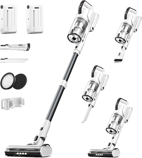 Klarpul Cordless Vacuum Cleaner, 2 Batteries 140 Mins Runtime 600W 50Kpa Stick Vacuum Cordless, Self-Standing Vacuum Cle