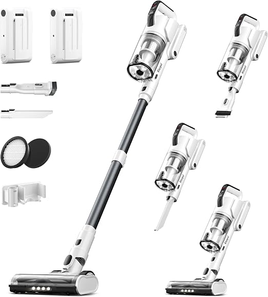 Klarpul Cordless Vacuum Cleaner, 2 Batteries 140 Mins Runtime 600W 50Kpa Stick Vacuum Cordless, Self-Standing Vacuum Cle