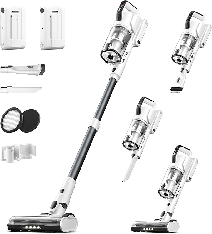 Klarpul Cordless Vacuum Cleaner, 2 Batteries 140 Mins Runtime 600W 50Kpa Stick Vacuum Cordless, Self-Standing Vacuum Cle