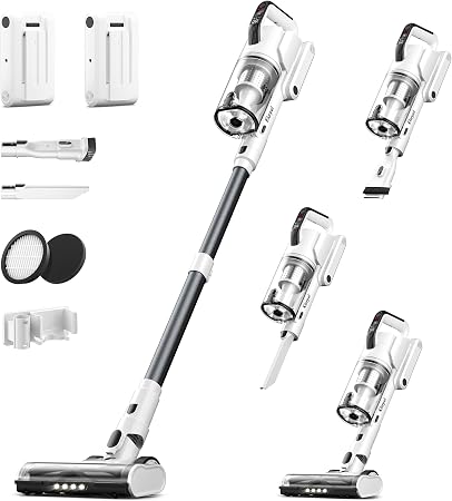 Klarpul Cordless Vacuum Cleaner, 2 Batteries 140 Mins Runtime 600W 50Kpa Stick Vacuum Cordless, Self-Standing Vacuum Cle