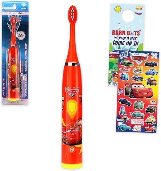 Disney Cars Electric Toothbrush Kit for Kids - Bundle with Lightning McQueen ToothbrushOral Care Traveling Plus Stickers