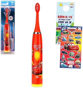 Disney Cars Electric Toothbrush Kit for Kids - Bundle with Lightning McQueen ToothbrushOral Care Traveling Plus Stickers