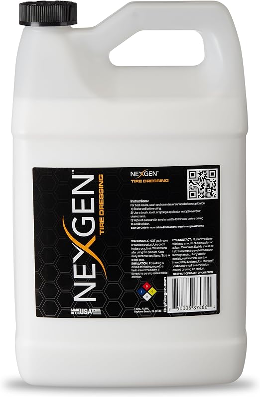 Nexgen Tire Dressing (Gallon) - Long-Lasting Tire Shine & UV Protection - Repels Dust & Debris - On-the-Go Car Detailing