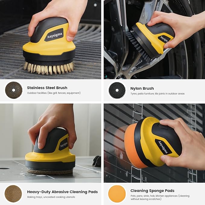 Electric Grill Brush for Outdoor Grill- 4 Replaceable Heads, 3000mAh IPX7 Waterproof BBQ Cleaning Scrubber for Kitchen & Car & Bathroom - Ideal Mother’s for Grill Lovers, Dad, Mom