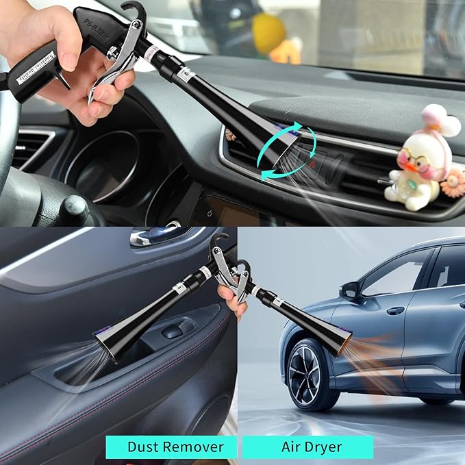 GOCCIDA Tornado Dry Cleaning Gun with Brass Adjustable Air Flow Nozzle,Air Blower Gun Quickly Blasts Dirt and Dust from Surface Works with Air Compressor Black