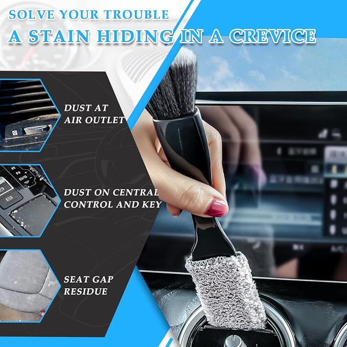 Ziciner 2 PCS Double Head Brush for Car Clean, Soft Auto Interior Duster Detailing Brushes, Universal Vehicle Dashboard Screen, Air Vents, Computer etc Cleaning Tool Accessories (Black)