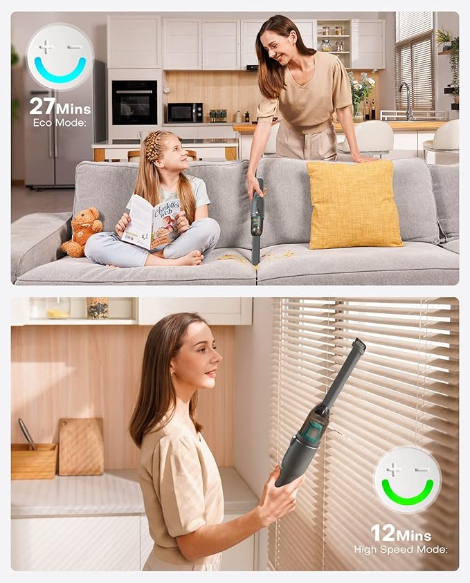 Ofuzzi Slim H7 Pro Cordless Handheld Vacuum with LED Light, Ultra-Lightweight 1.0LB, 11000Pa Powerful Suction, Two-Speed Modes, Type-C Fast Charging, Mini Vacuum for Home Cleaning (Gray)