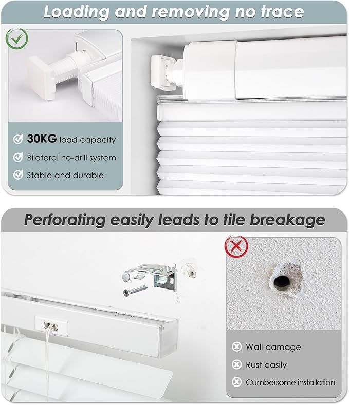 LazBlinds No Tools No Drill Cordless Cellular Shades, Top Down Bottom Up (TDBU) Honeycomb Shades for Home, Light Filtering Thermal Insulation Blinds for Windows, 57.5" W x 64" H, White