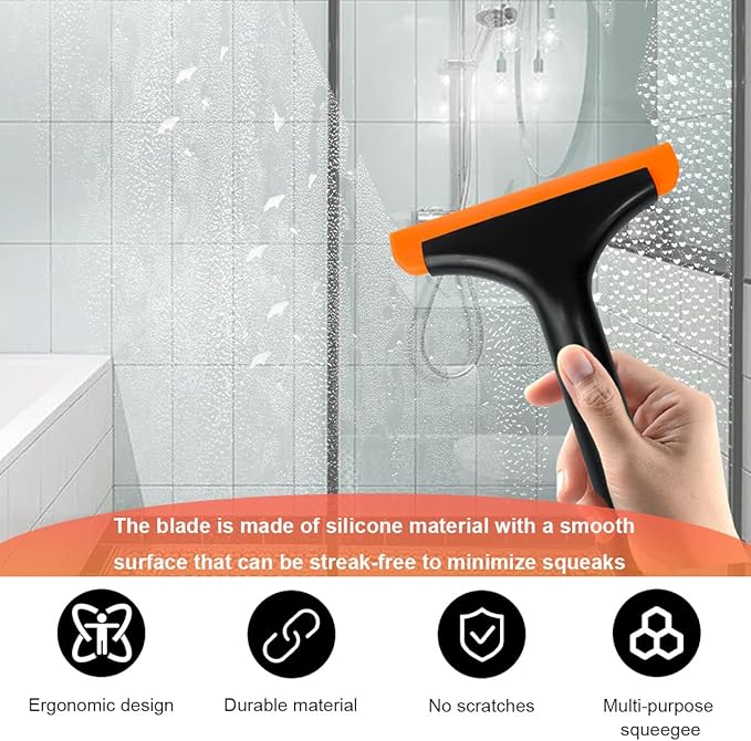 KVAEY 2PCS Small Silicone Window Squeegee, 5.9 Inch Car Windshield Water Blade Squeegee with Non-Slip Handle, All-Purpose Cleaning Squeegee for Car Windshield, Window, Mirror (Black+Black)