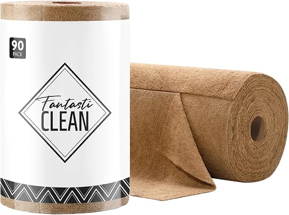 Fantasticlean Microfiber Cleaning Cloth Roll- 90 Sheets, 12" x 12" (Tan)