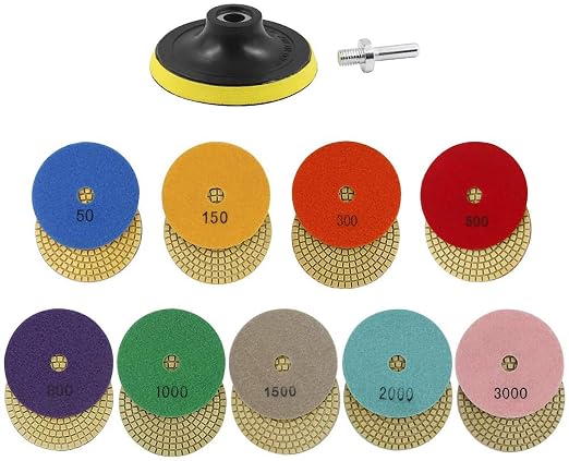 Diamond Polishing Pads Set, 11 Piece, 4 inch, Wet/Dry
