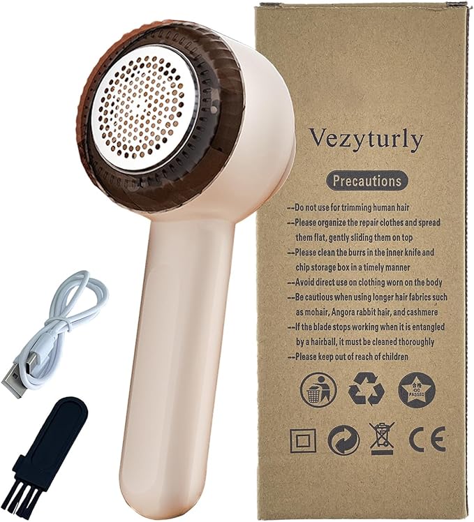 Electric Lint Removers,Rechargeable Fabric Shaver with 6 Leaf Blades Useful for Clothes, Furniture, Sofas, Blankets (Beige)
