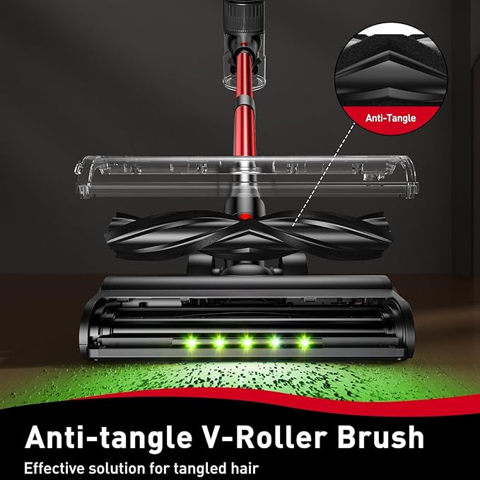 Cordless Vacuum Cleaner, 45KPA Stick Vacuum, 45Mins Runtime, 8-in-1 Anti-Tangle Vacuum Cleaners for Home with LED Display, Rechargeable Lightweight Vacuum for Pet Hair/Carpet/Floor