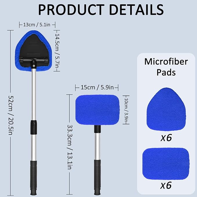 Beieverluck 20 Pieces Windshield Cleaner Tool, Inside Car Windshield Cleaning Tool with 12 Microfiber Pads, 4 Spray Bottle, and Extendable Handles Car Window Cleaning Tool Kit, Blue