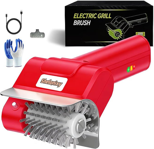 Electric Grill Brush and Cleaner - Cordless Rechargeable BBQ Cleaning Tool with Stainless Steel Removable Head, Dishwasher Safe, USB-C 4000mAh Battery for Grill Grates(Red)
