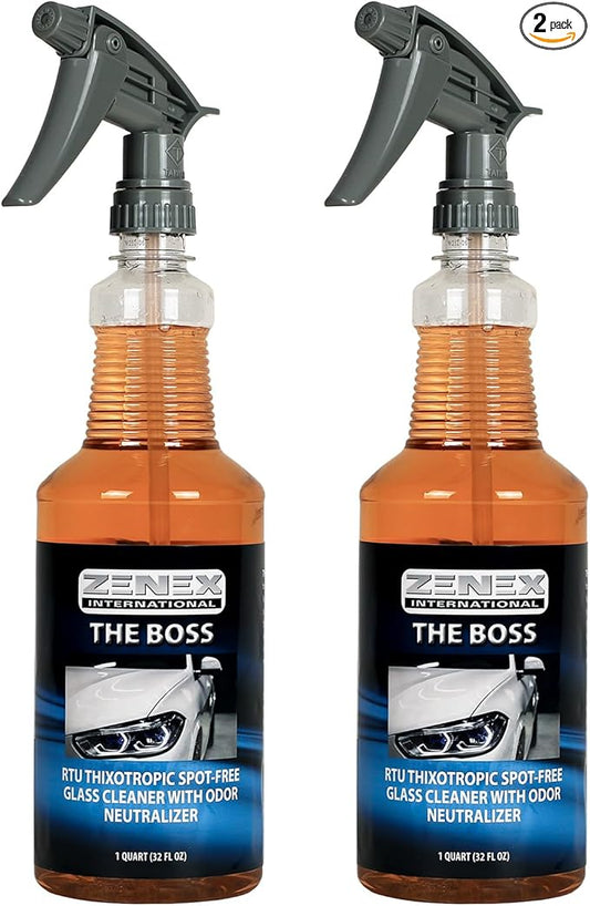 Zenex The Boss Glass Cleaner - Professional-grade Glass Cleaner | Removes Grime from Glass Surfaces - Mirrors, Windows, & More | Not For Tinted Glass | Spot-Free, Streak-Free Finish | 32 oz (2 Pack)