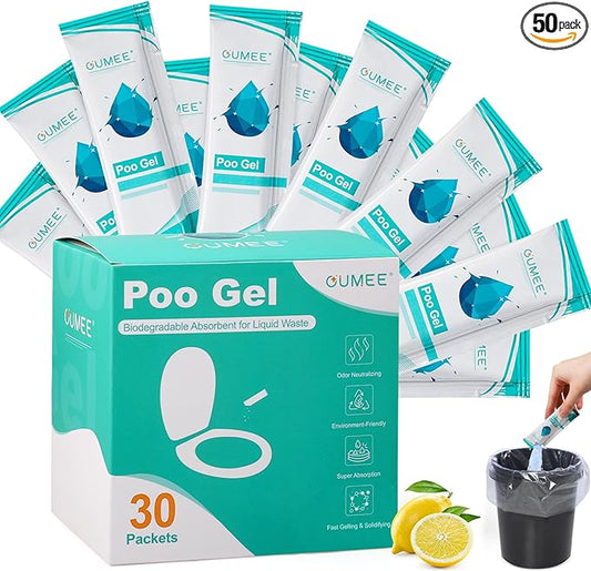 Lemon Portable Toilet Gel, Poo Gel for Potty, Camping Toilet Powder for Bucket, Eco Absorbent Gelling, Portable Urine Packets for Outdoor Recreation Supplies (Lemon-50 Packets, 10g of each)