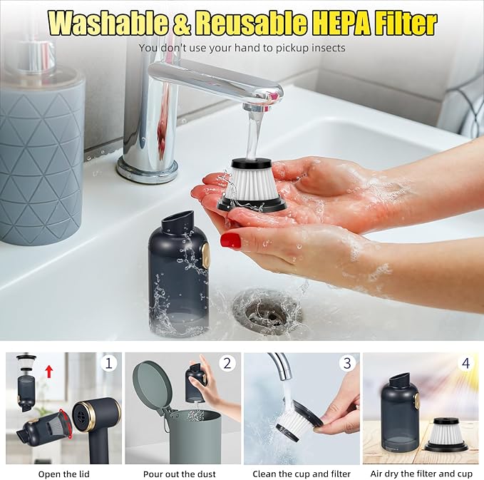 Bug Vacuum Catcher,12000Pa Handheld Car Vacuum Cleaner,4-In-1 Portable Cordless Vacuum Cleaner,Bug Vacuum for Adults Cleaner for Car&Bug Catcher Indoor with USB Rechargeable for Cockroach Spider