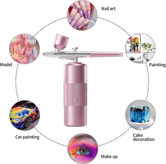 Airbrush Kit with Compressor Portable Airbrush Kit 48PSI High-Pressure Non-Clogging Air Brush Set Cordless Rechargeable with 0.3mm Nozzle and Cleaning Brush for Painting,Nail Art, Makeup (pink)