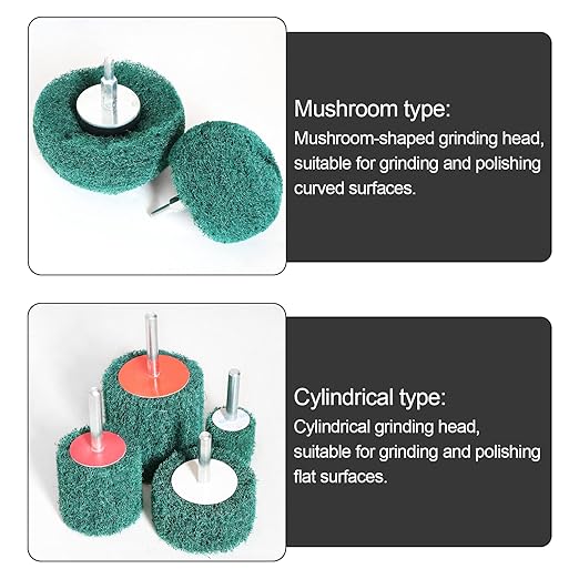 6PCS Non Woven Abrasive Buffing Polishing Wheel Drill Attachment Set,Scouring Pads Power Scrubber Cleaning Kit (Green)
