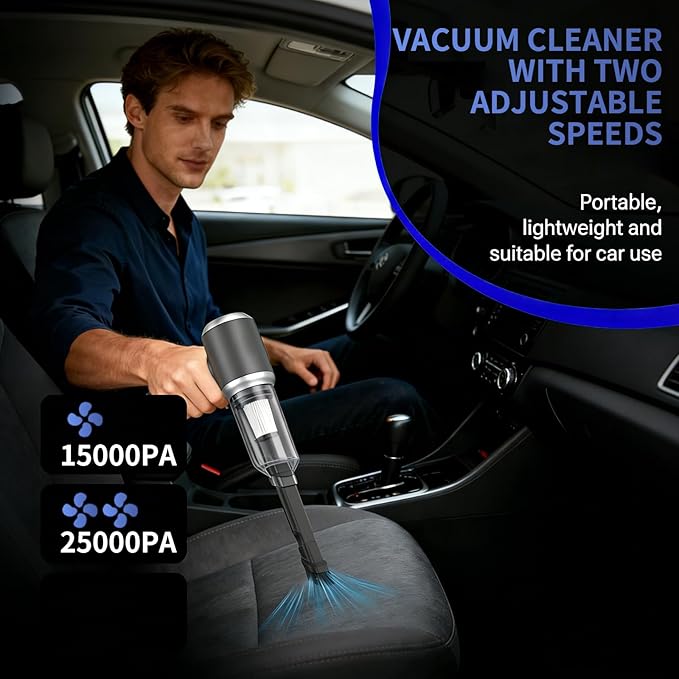 2 in 1 Handheld Car Vacuum Portable Cordless, 2 Speed Handheld Vacuum 25000PA High Power Air Blower & Pump & Air Duster, Mini Hand Held Vacuum Rechargeable for Home, Car, Office, Pet Hair