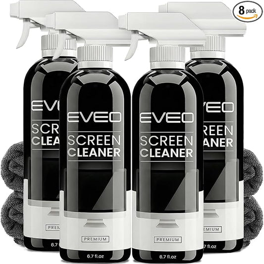 EVEO® Screen Cleaner Spray Kit (Streak-Free) TV Screen Cleaner for Smart TV, LCD, LED, OLED | Computer Screen Cleaner Spray and Wipe Microfiber Cloth - TV, Monitor, Laptop, iPad, Car - 6.7oz 4 Pack