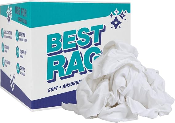 Arkwright Premium T-Shirt Rags Bulk, 10 lb Box, Cotton Cleaning Towels, Low Lint Knit Wiping Cloths for Paint, Stain, Gr