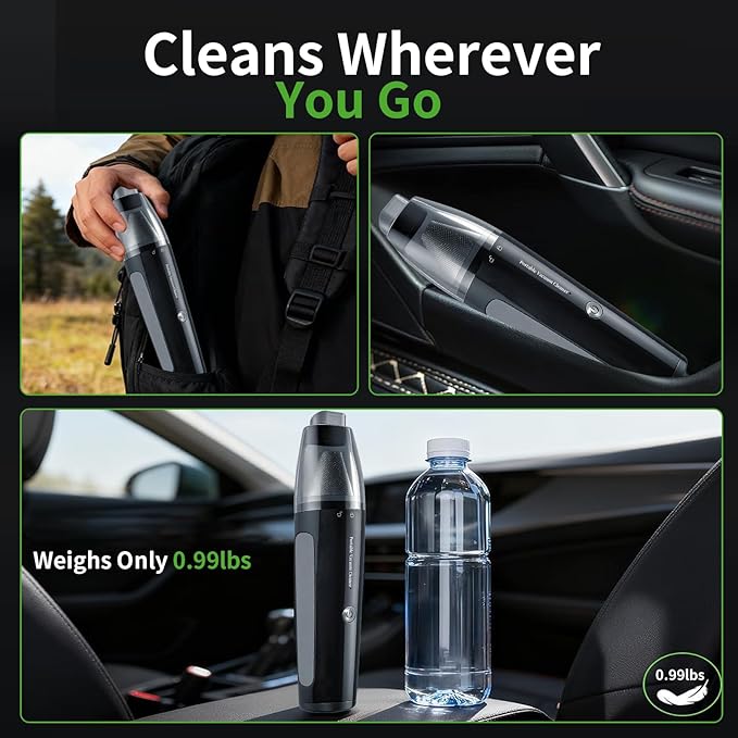 Car Vacuum, Handheld Vacuum Cordless 22000Pa Suction with 2 Suction Modes, 2-in-1 Portable Mini Car Vacuum Cleaner Cordless Vacuum Rechargeable Type-C Charge for Car, Office Desk, Keyboards（Black)