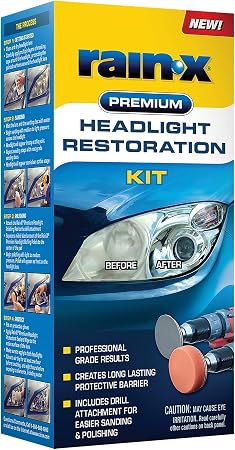 Rain-X 610153 Headlight Restoration Kit - Car Light Lens Cleaner/Restorer with Sanding & Polishing Drill Attachments & S